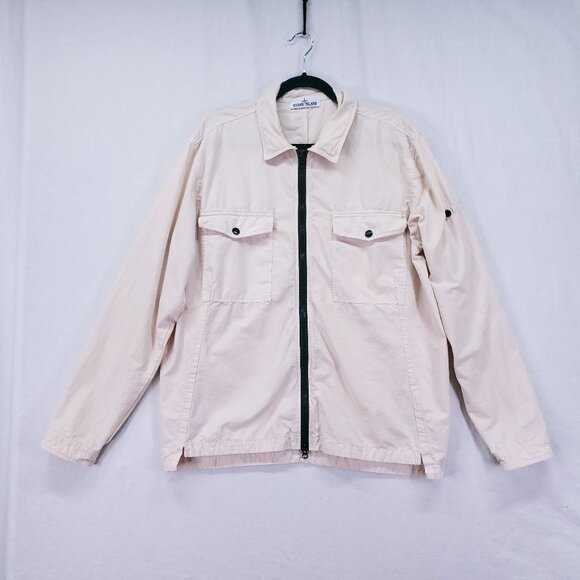 Stone Island Cream Dyed Zip Up Collar Shirt Jacket With Chest Pockets Size XL - Picture 1 of 16